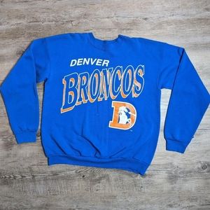 Vintage NFL Denver Broncos graphic logo crewneck sweater jumper sweatshirt L/XL